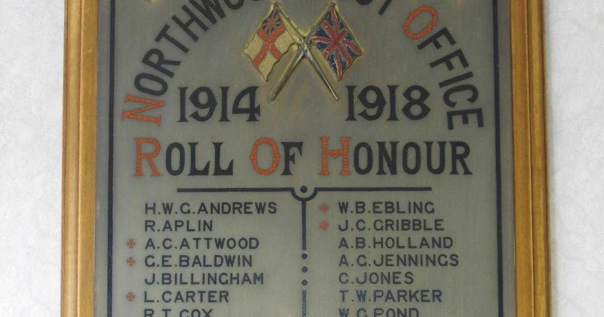 Roll of Honour Plaque at Northwood Post Office - Hillingdon Council