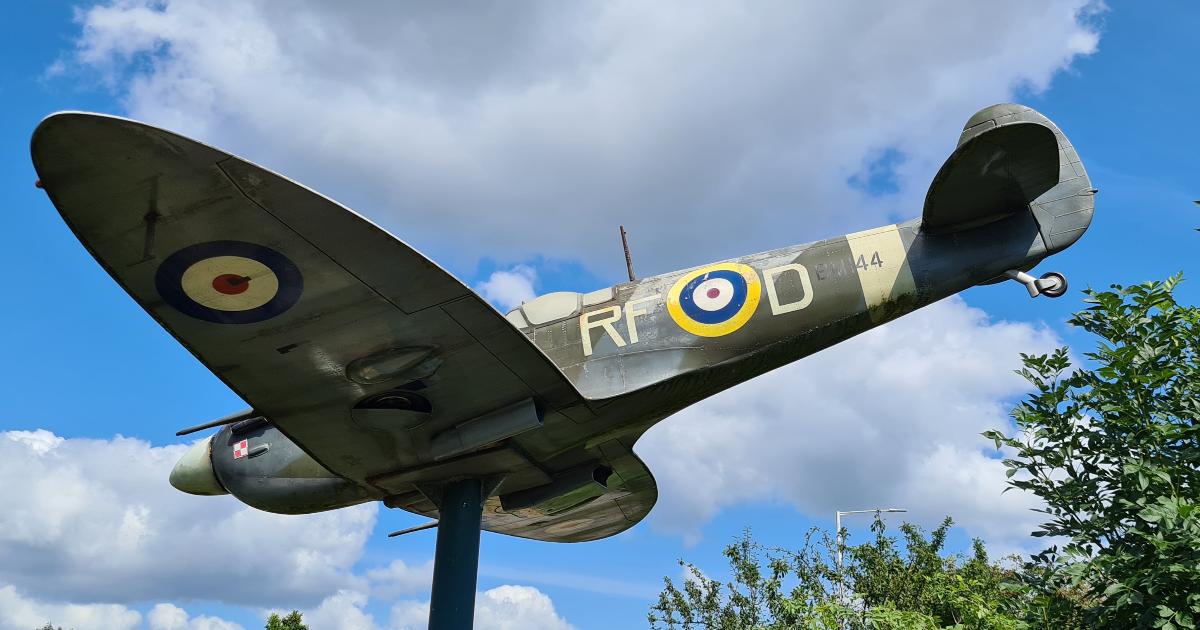 Model Spitfire and Stone Plinth at The Orchard, Ruislip 