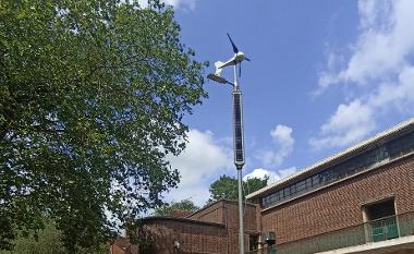A wind and solar-powered street light at the Civic Centre in Uxbridge
