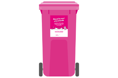 Graphic of pink recycling wheelie bin for small electricals