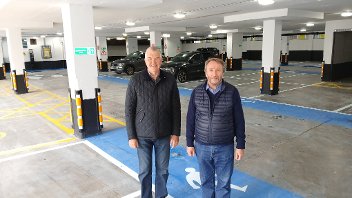 Cllr Eddie Lavery, Hillingdon Council’s Cabinet Member for Residents’ Services, left, and Cllr Jonathan Bianco, Deputy Leader of the Council & Cabinet Member for Property, Highways & Transport at the refurbished Blyth Road car park.
