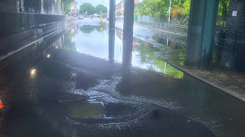 Flash flooding under railway bridge