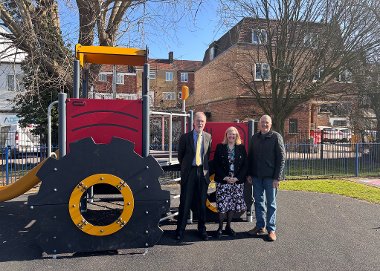 Cllr Mills, Cllr Lavery and Cllr O'Brien at the newly-refurbished playground in Shenley Park, Ruislip Manor