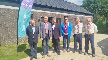 Cllrs Bianco, Lavery and Tuckwell hand over the newly-built headquarters to the 2nd Ickenham Scout group