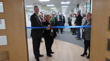 Leader of Hillingdon Council Cllr Ian Edwards, and Cllr Jane Palmer cut the ribbon to officially open the Uxbridge Family hub