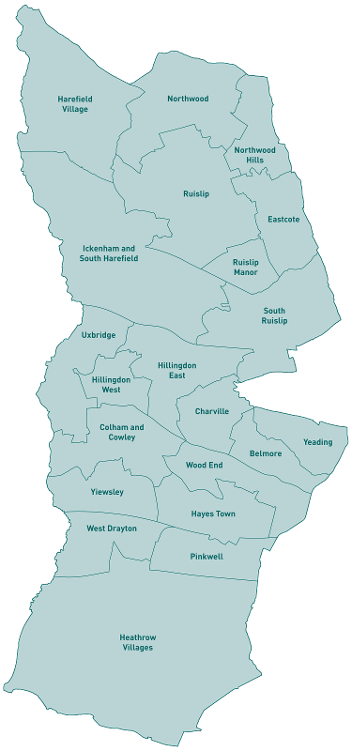 Map showing new ward boundaries in Hillingdon 2022