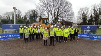 Cllr Edwards and Cllr O'Brien with Buckingham Group at ground-breaking for new WD Leisure Centre