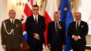 L-R: Defence Attaché Section of the Polish Embassy, Colonel Robert Pawlicki, Polish Ambassador to the UK Piotr Wilczek, Sir Ray Puddifoot, Head of the Foreign Service at Poland’s Foreign Ministry, Arkady Rzegocki.
